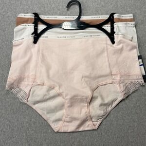 Tommy Hilfiger Womens 3-Pack Lace Trim High Waist Briefs Pink White Brown NWT L